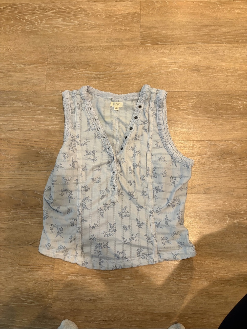 Pilcro Light Blue Floral Sleeveless V-Neck Top